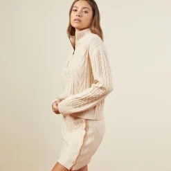 MONROW Merino Cable Knit Half Zip OFFWHITE Fashion